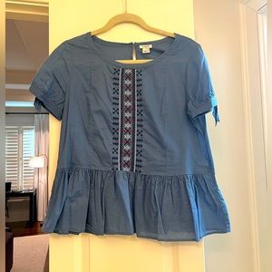 J crew embroidered peplum top